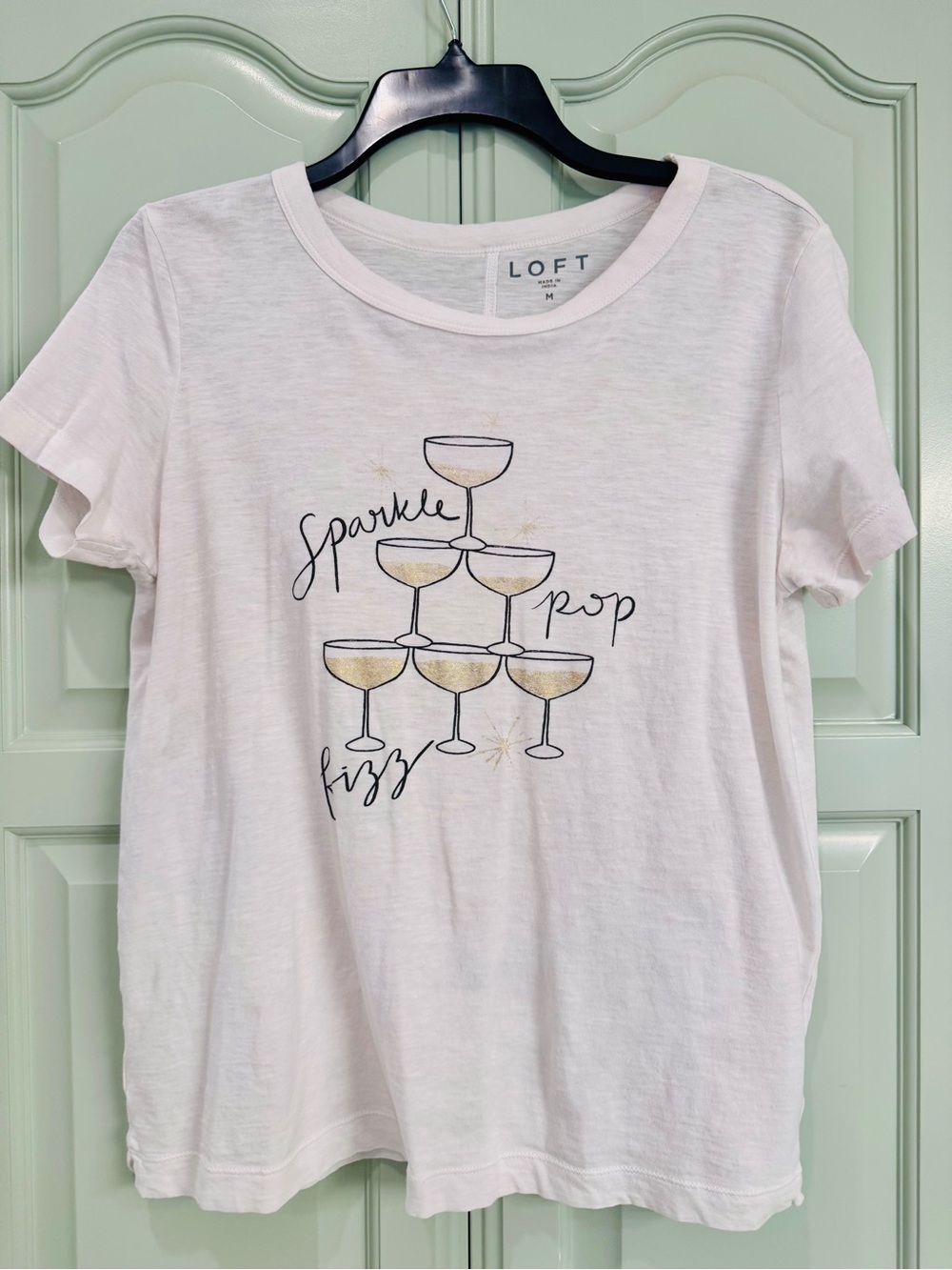LOFT White Graphic Short Sleeve Tee with Gold Accents